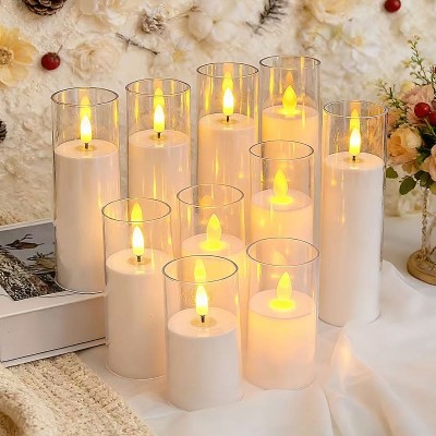 BIRGUSAI  Flameless LED Pillar Candles Clear Holders Battery Operated Realistic Flickering Flame Eco-Friendly Diwali Christmas Wedding