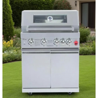 BIRGUSAI  Portable Modern Style Stainless Steel Propane Rotisserie BBQ Grill Trolley 4 Burners Infrared Back Burner for Outdoor Party